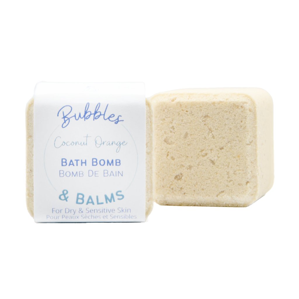 Bubbles & Balms Coconut Orange fizzy bath bomb.