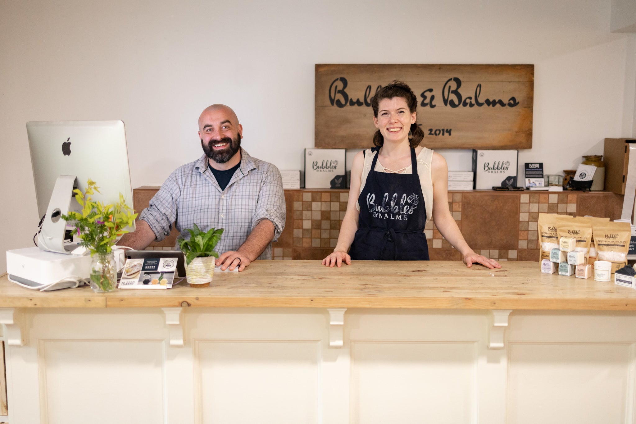 Bubbles & Balms Cofounders Judith & Justin Sweeney in Production Studio Boutique in Hampton, New Brunswick