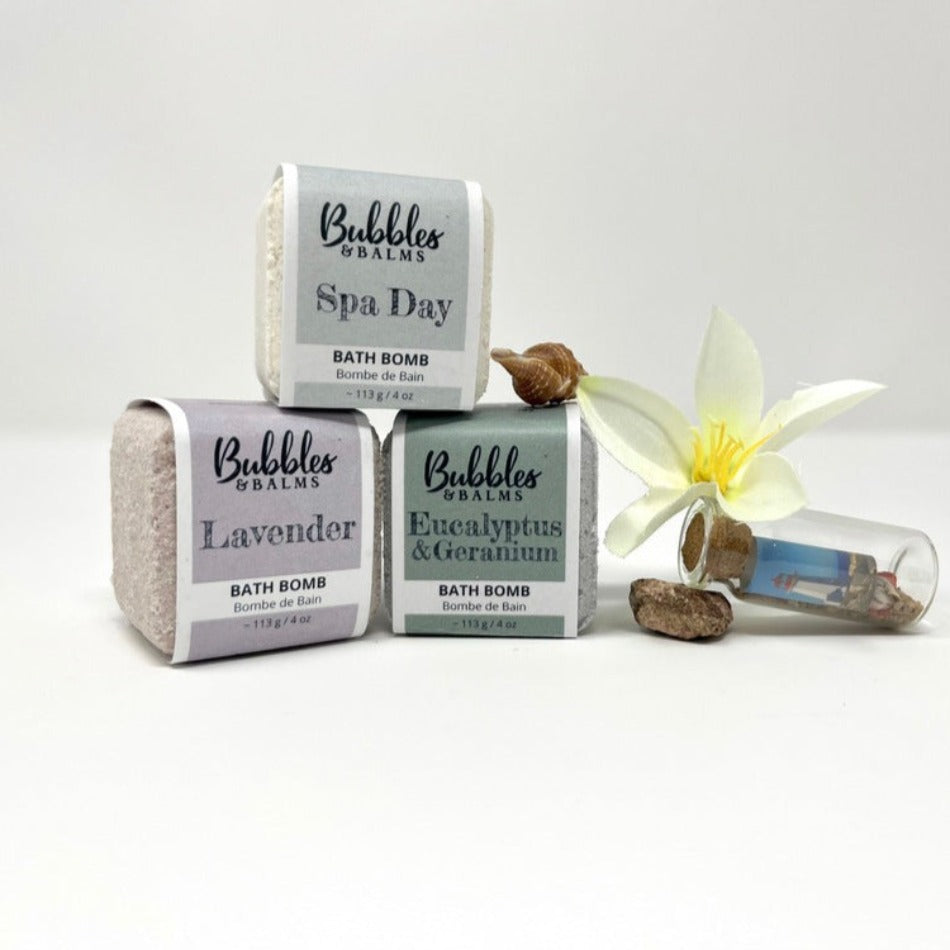 A fresh &amp; floral trio of Bubbles &amp; Balms bath bombs for dry &amp; sensitive skin.