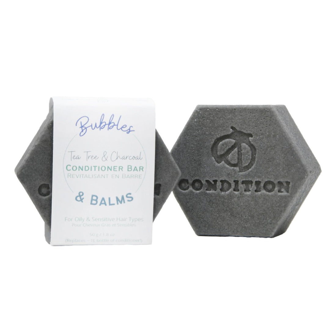 Tea Tree & Charcoal conditioner bar from Bubbles & Balms, of Hampton, New Brunswick.