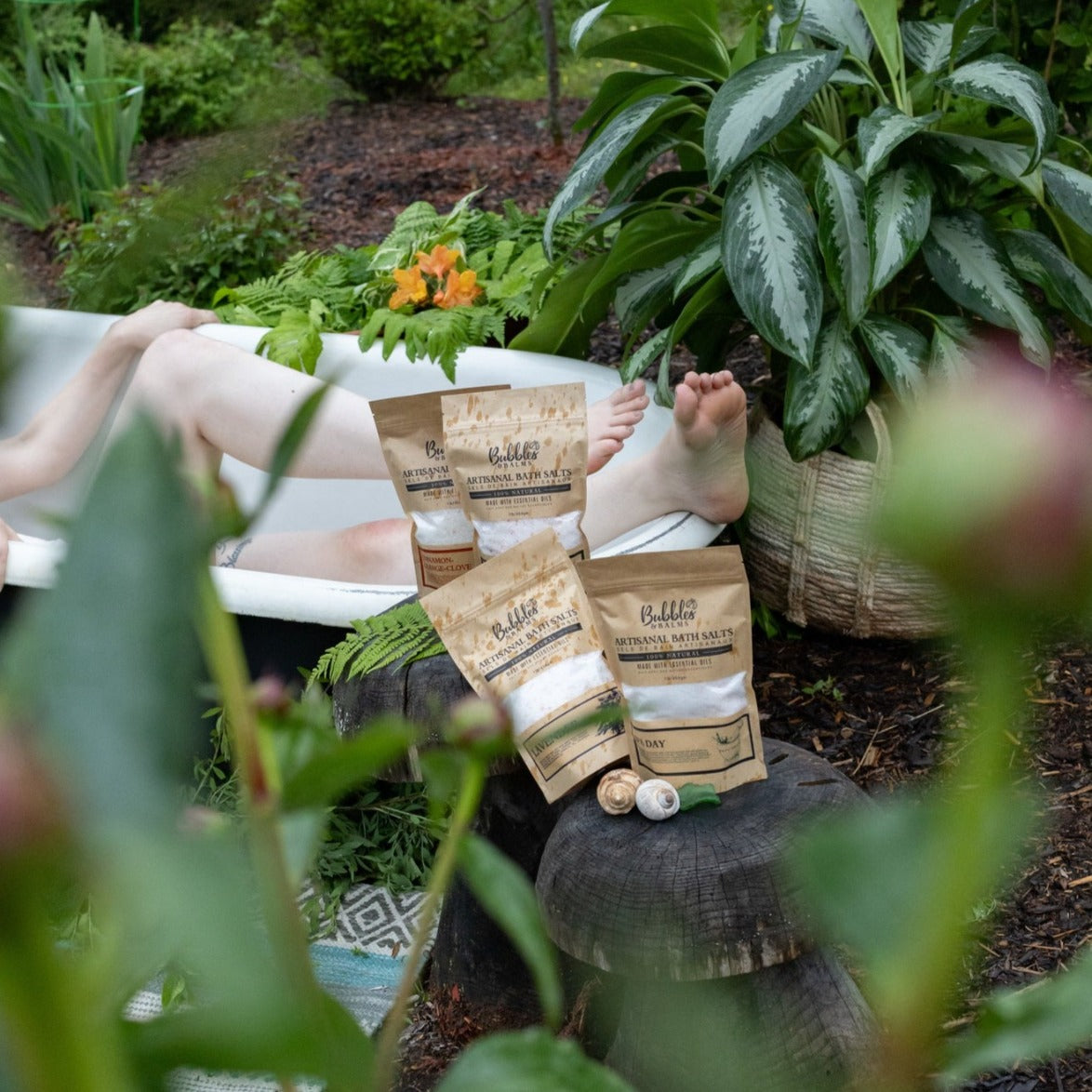 Bubbles &amp; Balms Bath Salts Near Outdoor Garden Tub