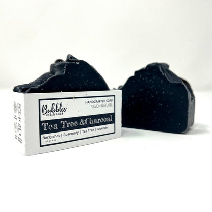Bubbles &amp; Balms Natural Tea Tree &amp; Charcoal Bar Soap for Acne-Prone and Oily Skin with Bergamot, Tea Tree, Rosemary &amp; Lavender Essential Oils.