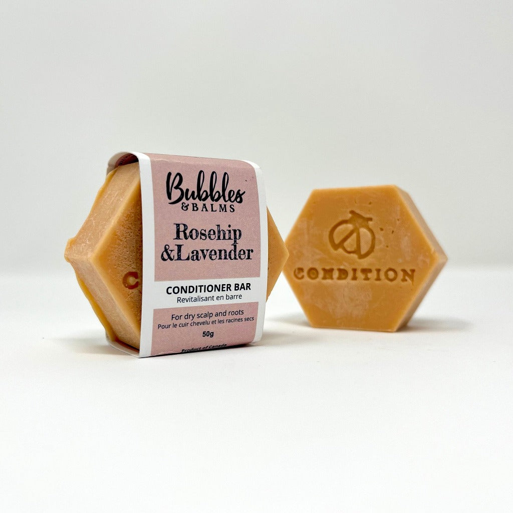 Bubbles &amp; Balms Rosehip &amp; Lavender Conditioner Bar With &amp; Without Label